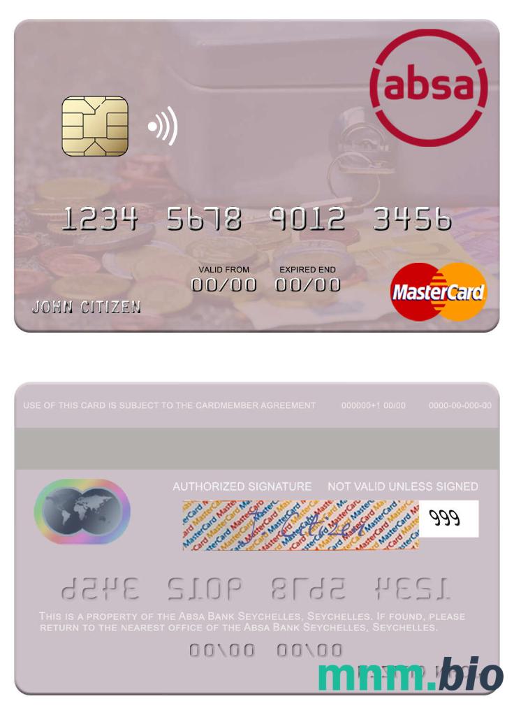 Seychelles Absa Bank Seychelles przykład karty mastercard w formacie PSD